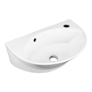 White Ceramic Small Wall Mounted Bathroom Sink 17" Oval Basin Porcelain