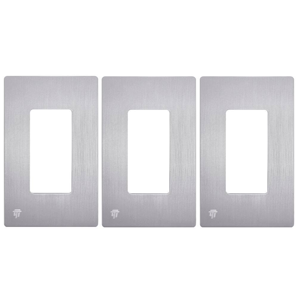 Elite Series 1-Gang 4.68 in. H x 2.93 in. L, Screwless Decorator Wall Plate in Brushed Silver (3-Pack) price history on PriceWatchPro