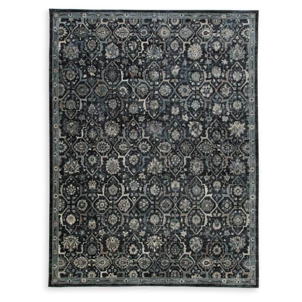 Hilcott 8 ft. x 10 ft. Blue Persian & Floral Area Rug
