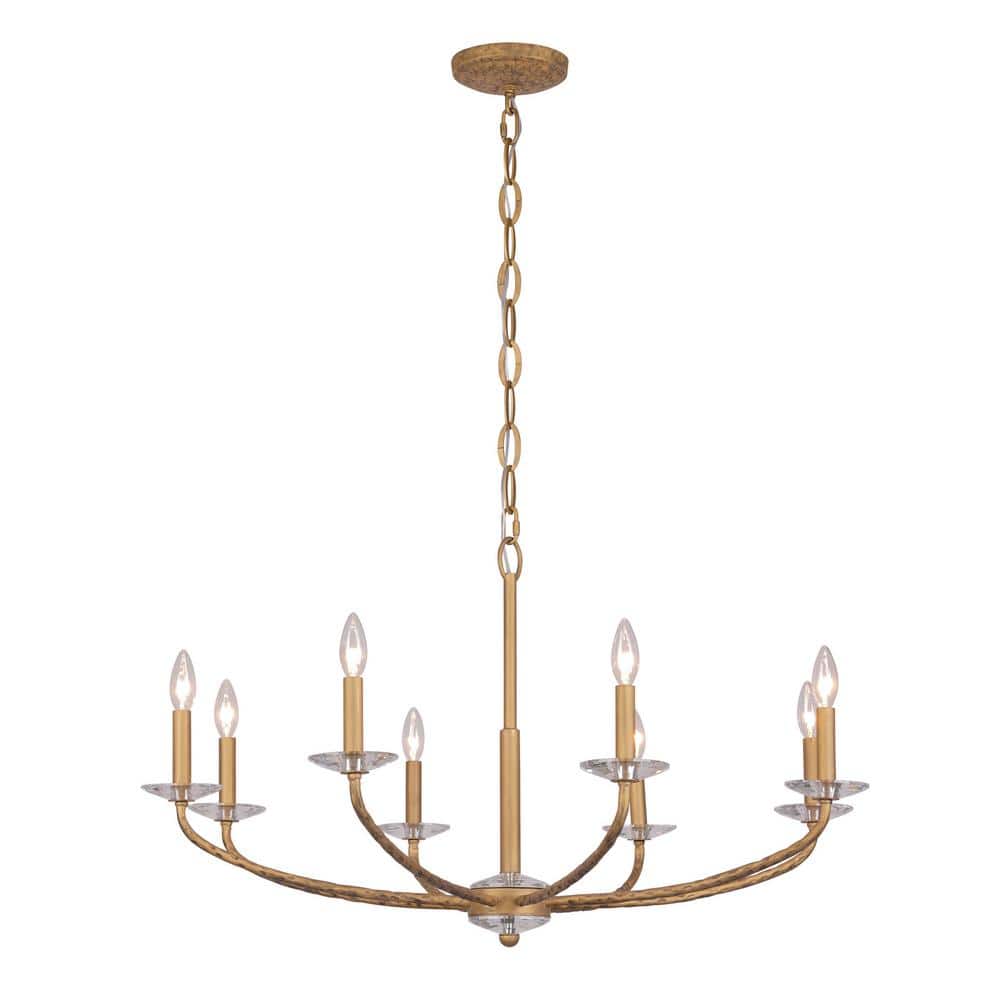Ashen Gold 36" 8-Light Candle Style Chandelier with Crystal Accents