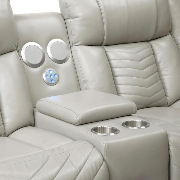 Lazzara Durant 78 in. W Gray Faux Leather Power Double Reclining 2