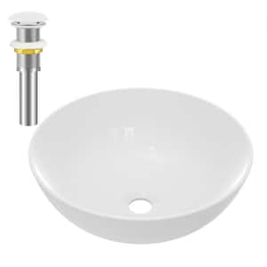 Round Sink 16.5 in . Bathroom Sink Ceramic Vessel Sink with Pop-Up Drain in White