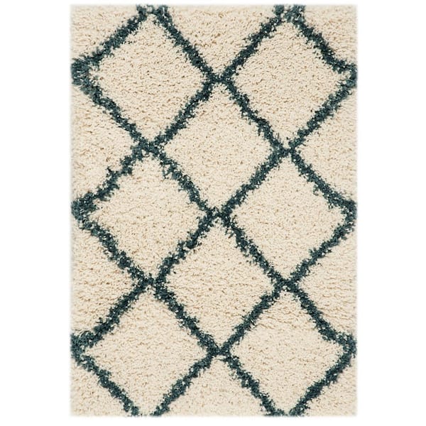 Hudson Shag Ivory/Slate Blue Doormat 2 ft. x 3 ft. Geometric Area Rug