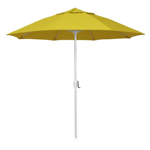California Umbrella 9 ft. Matted White Aluminum Market Patio Umbrella Fiberglass Ribs and Auto Tilt in Yellow Pacifica