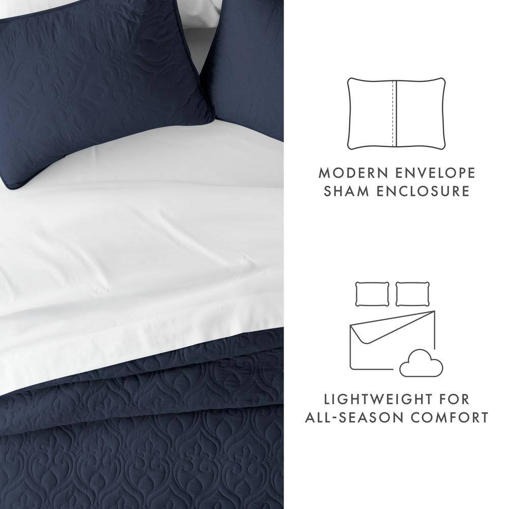 Navy Full Microfiber Quilted Coverlet Set