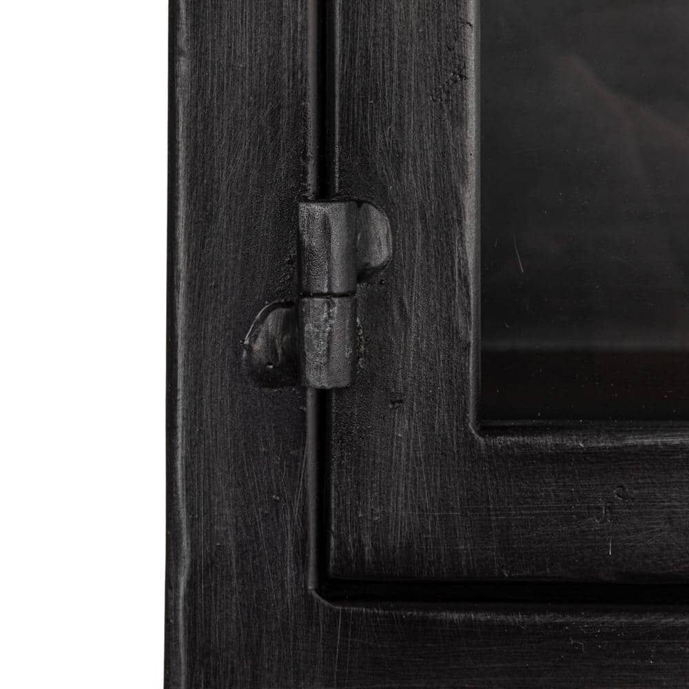 Antique Black Metal and Glass Office Storage Cabinet with 3 Drawers