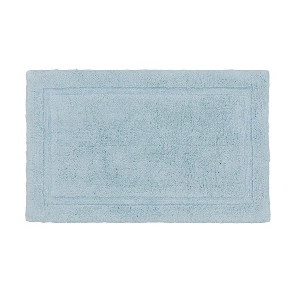 Lydia Border Clear Light Blue 27 in. x 45 in. Cotton Plush Bath Mat