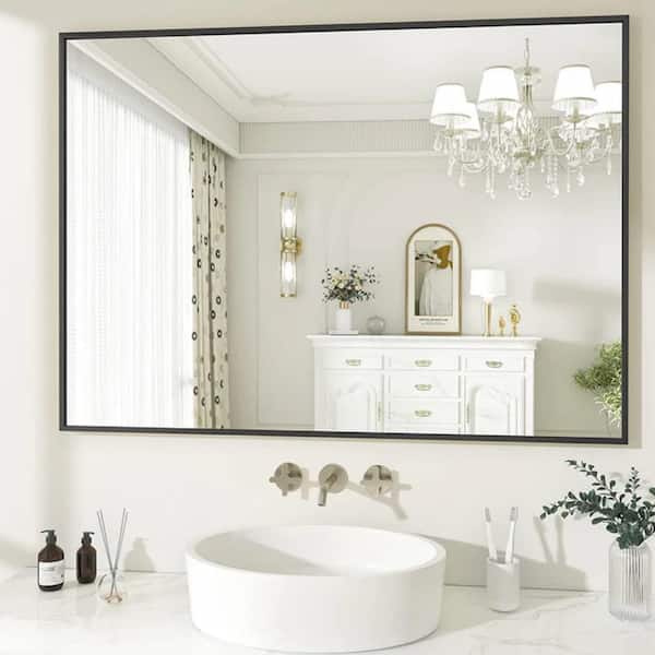 24 in. W x 36 in. H Rectangle Framed Wall Bathroom Vanity Mirror in Black Decorative Modern for Living Room, Bathroom