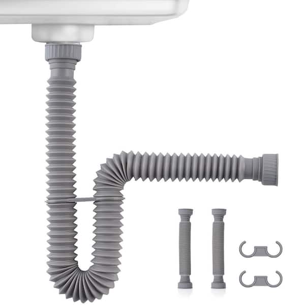 Numhew Gray Flexible P-Trap Sink Drain Pipe with 2 Rubber Sealing Rings 2-Pack 10.6 in. - 34.5 in. H x 1.8 in. W x 1.8 in. D
