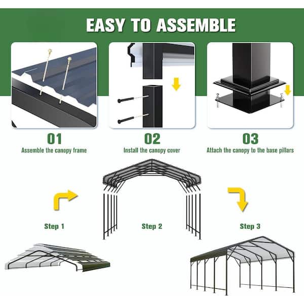 VIWAT 12 ft. W x 20 ft. D Metal Carport, Car Canopy and Shelter