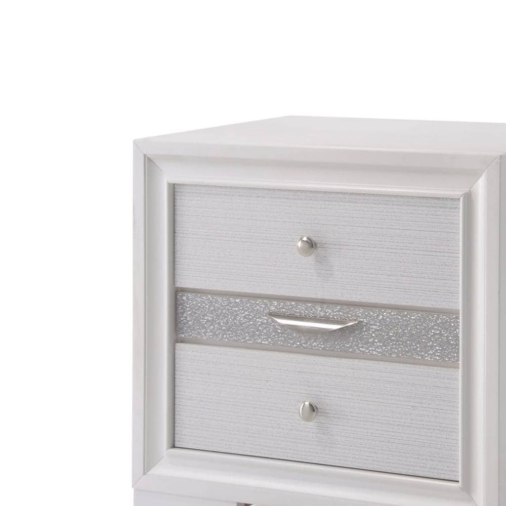 Elegant Naima 3-Drawer White Nightstand with Light Gray Trim