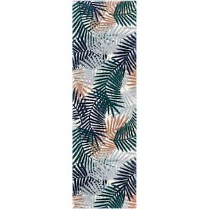 Leona Sonoran Botanical Abstract Leaves Green 2 ft. 3 in. x 7 ft. 3 in. Runner Area Rug