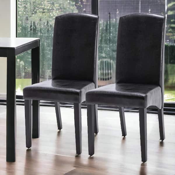 HomeRoots Black Upholstered Faux Leather Parsons Chair (Set Of 2)