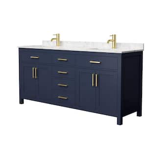 Beckett 72 in. W x 22 in. D Double Vanity in Dark Blue with Cultured Marble Vanity Top in Carrara with White Basins
