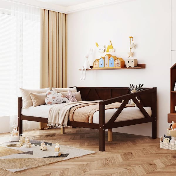 Harper Bright Designs Espresso Brown Wood Frame Full Size Daybed with Wood Slat Support QMY304AAP F The Home Depot