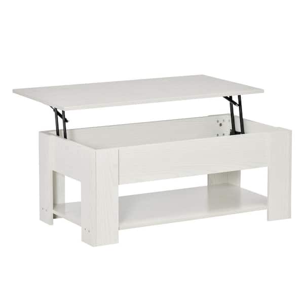 HOMCOM Lift Top 39 in. White Rectangle Wood Coffee Table with Storage
