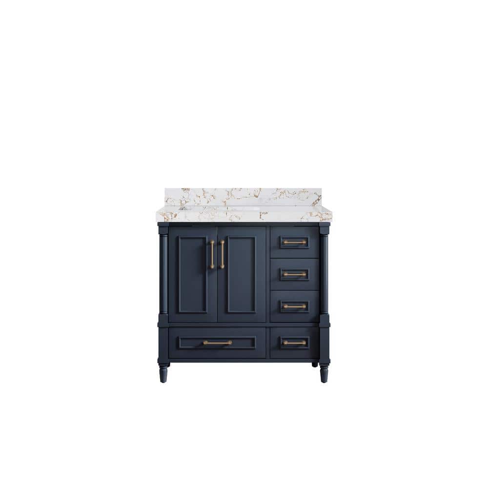 Hudson 36 in. W x 22 in. D x 36 in. H Left Offset Sink Bath Vanity in Navy Blue with 2 in. Viola Gold qt. Top price history on PriceWatchPro