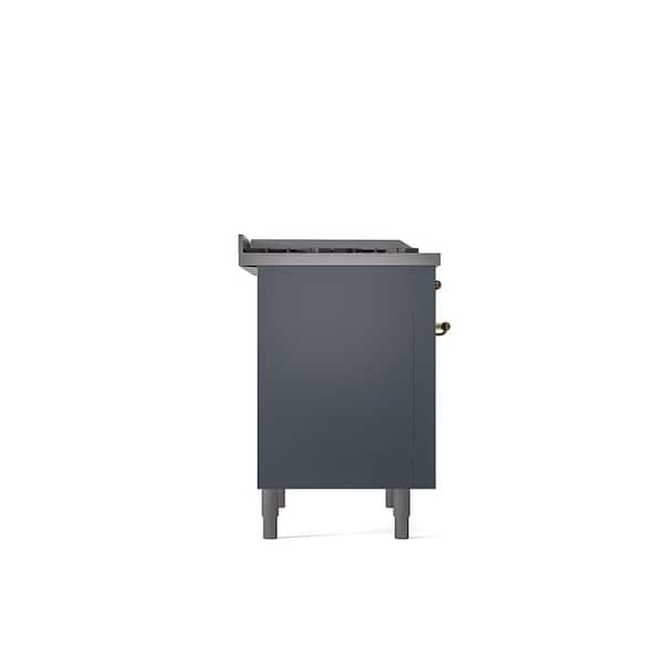 Nostalgie II 36 in. 6 Burner+Griddle Freestanding Dual Fuel Natural Gas Range in Blue Grey with Brass Trim