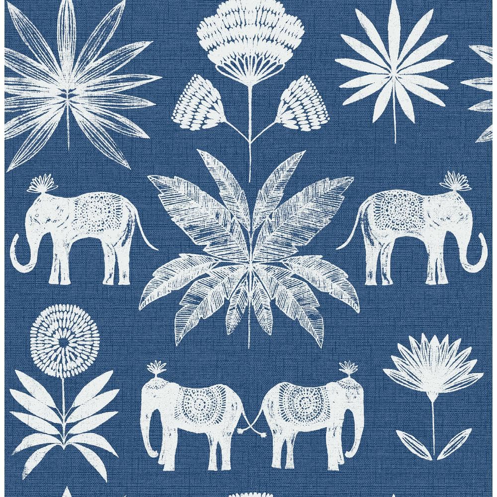 A-Street Prints Bazaar Blue Elephant Oasis Fabric Non-Pasted