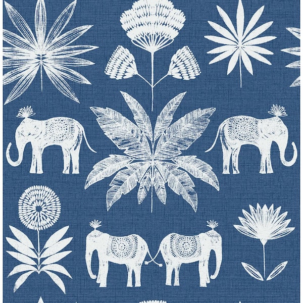 A-Street Prints Bazaar Blue Elephant Oasis Wallpaper Sample