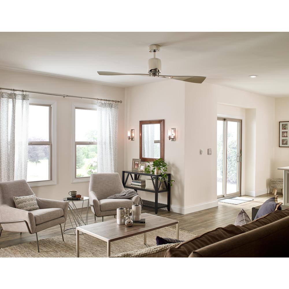 Polished Nickel 60" Modern 2-Blade Ceiling Fan with Remote