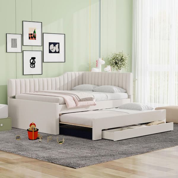 Beige Full Size Daybed with Trundle and 3-Drawers