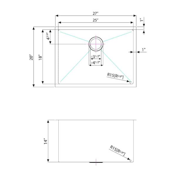 Unbranded 27 in. x 18 in. Stainless Steel Undermount Laundry Sink