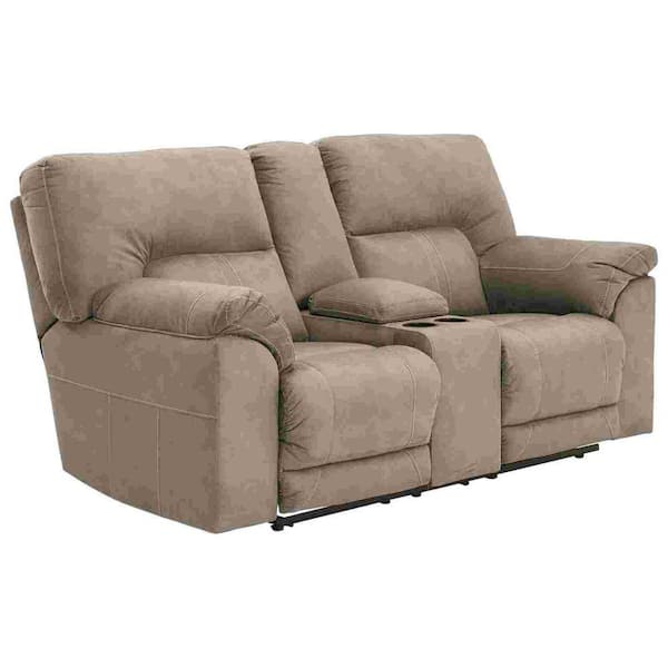 Benjara 80 in. Gray Solid Fabric 2-Seater Dual Reclining Loveseat with Console