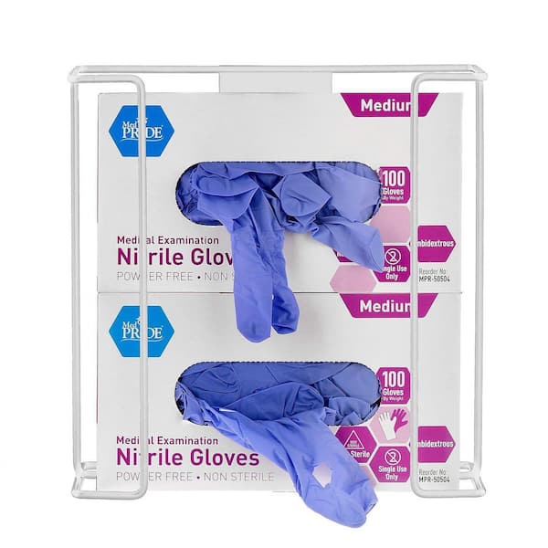 White Double Box Capacity Wire Steel Wall Mount Glove Box Dispenser (2-Pack)