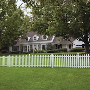Glendale 4 ft. H x 8 ft. W White Vinyl Spaced Picket Fence Panel with Pointed Pickets