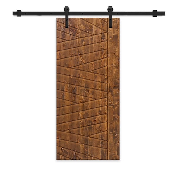 CALHOME 30 in. x 80 in. Walnut Stained Pine Wood Modern Interior Sliding Barn Door with Hardware Kit