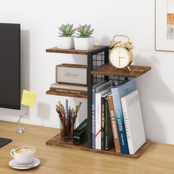 4-Tier Browns 16 in. x 16 in. Wood Desktop Shelf Organizer