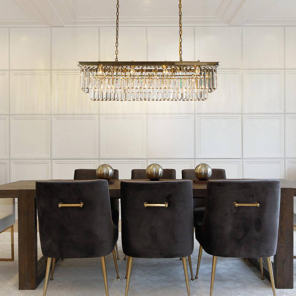 Antique Gold Rectangular Crystal Chandelier with Clear Glass Shade