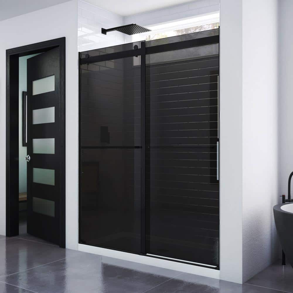 DreamLine Essence 56 in. W- 60 in. W x 76 in. H Sliding Frameless Shower  Door in Satin Black with Tinted Glass SHDR-636076G-09 - The Home Depot