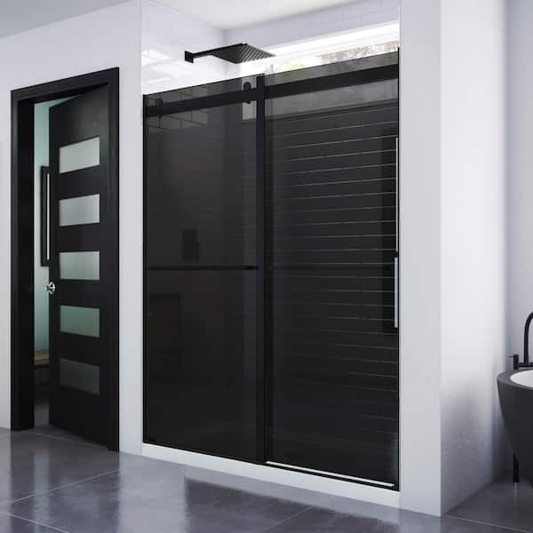 DreamLine Essence 56 in. to 60 in. W x 76 in. H Sliding Frameless Shower Door in Matte Black with Tinted Glass