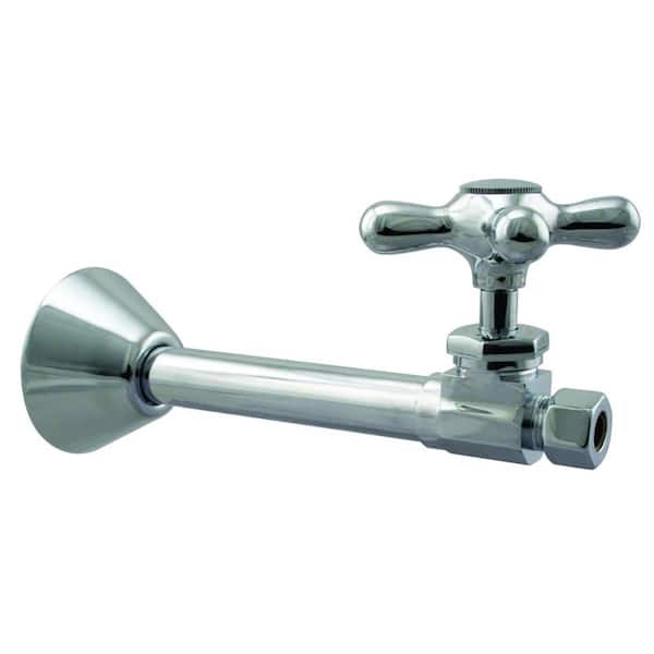 Westbrass 1/2 in. Copper Sweat x 3/8 in. O.D. Compressor Cross Handle Straight Stop, Polished Chrome