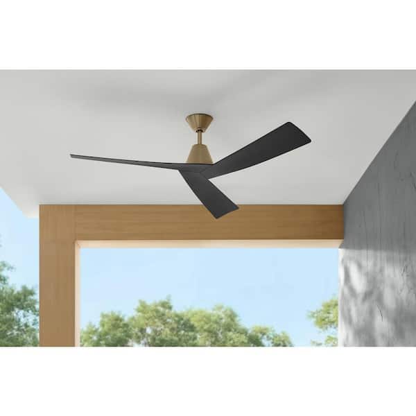 Home Decorators Collection Easton 60 in. Indoor/Outdoor Brushed Gold with Matte Black Blades Ceiling Fan with Remote Included
