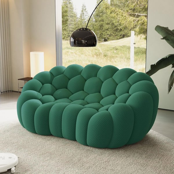 Modern 79 in. Bubble Curved Sofa Mesh Fabric Armless 2-Seater Sofa Loveseat for Apartment Office in Green