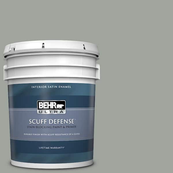 BEHR ULTRA 5 gal. #710F-4 Sage Gray Extra Durable Satin Enamel Interior Paint & Primer