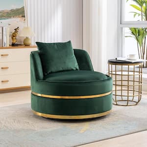Green Soft Velvet 360° Swivel Accent Chair, Barrel Chair with Pillow