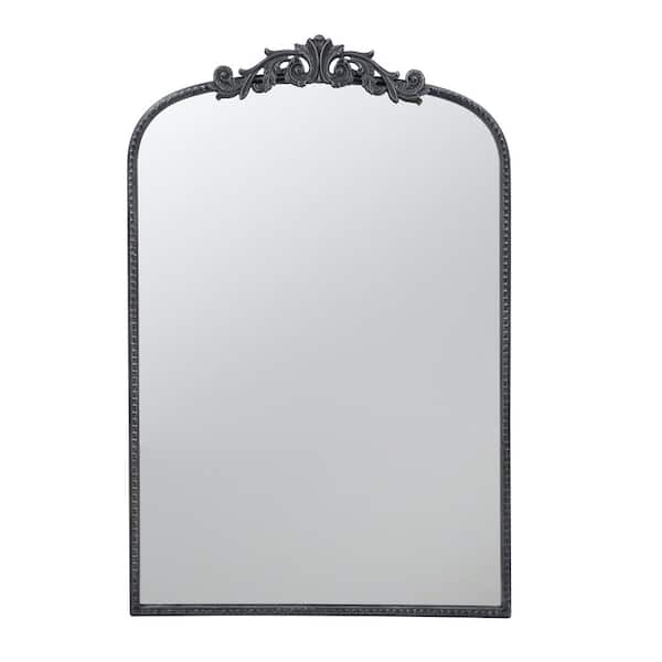 Unbranded 24 in. W x 36 in. H Classic Design Baroque Inspired Metal Framed Black Arch Mirror