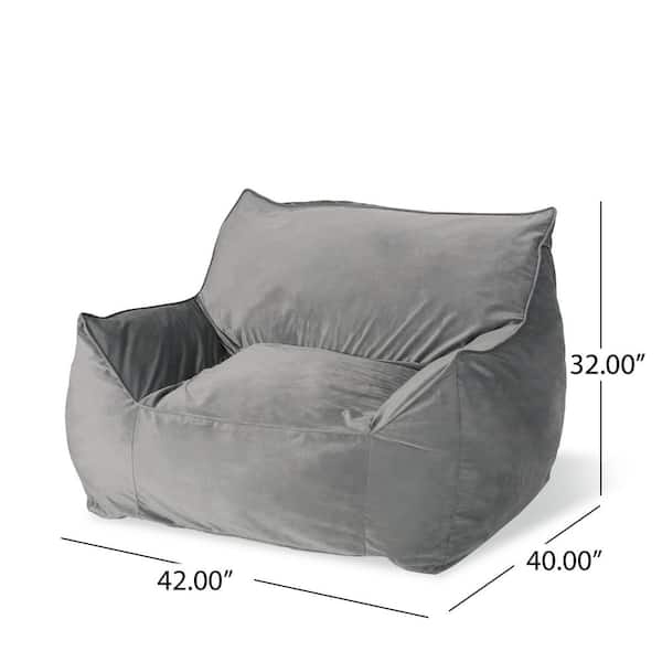 Gray Velvet Bean Bag, Accent Chair, Single Sofa with Removable Cover & Safety Zipper, Armrest Design