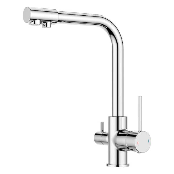 FURUISI Double Handle Pull Down Sprayer Kitchen Faucet with Water Filtration in Chrome