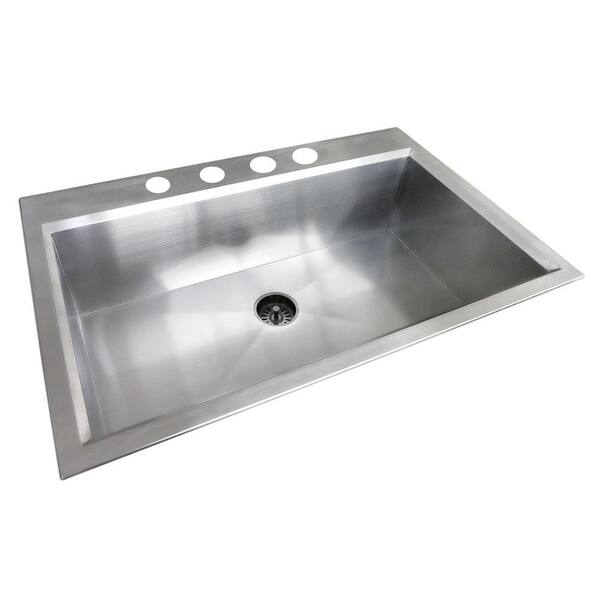 Glacier Bay Dual Mount Stainless Steel 33 in. 4-Hole Single Bowl Kitchen Sink in Satin Finish