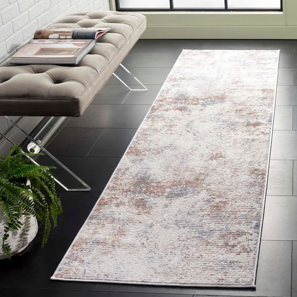 Eternal 2 ft. x 8 ft. Ivory/Gray Abstract Distressed Runner Rug