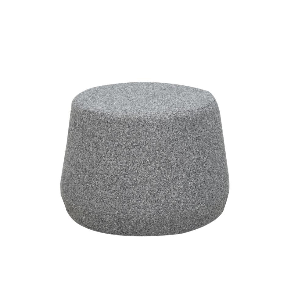 Thimble-Shaped Gray Sherpa Fabric Round Ottoman