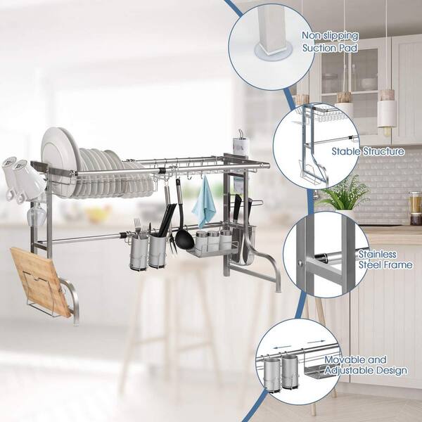 Bunpeony Black Adjustable Stainless Steel Standing Dish Rack Kitchen  Organizer ZY1K0023 - The Home Depot