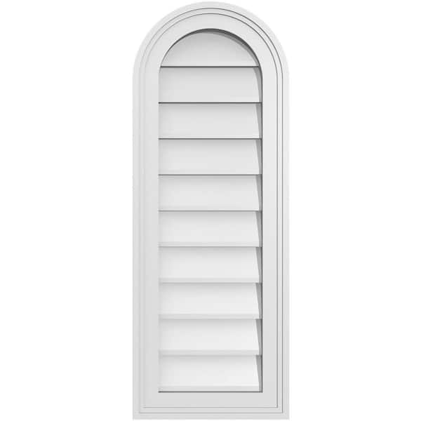 Ekena Millwork 12 in. x 32 in. Round Top Surface Mount PVC Gable Vent: Decorative with Brickmould Frame