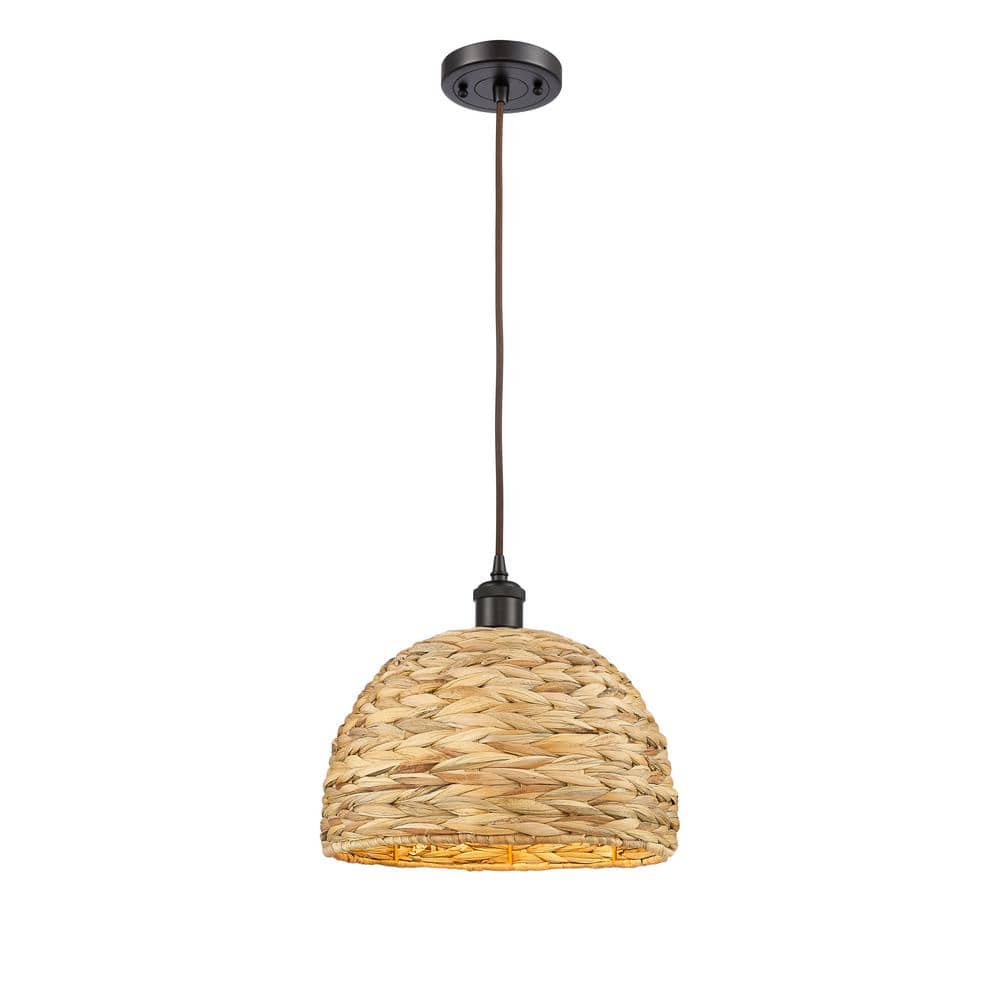 Woven Rattan 100-Watt 1-Light Oiled Brass Shaded Mini Pendant Light with Rattan Shade price history on PriceWatchPro
