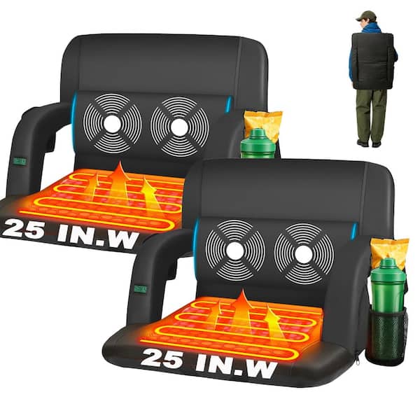Oversized Heated Stadium Seat w/ 3-Level Heating 6-Level Massage, Waterproof Bleacher Chair w/ 6-Positions, 25 in. W 2PK